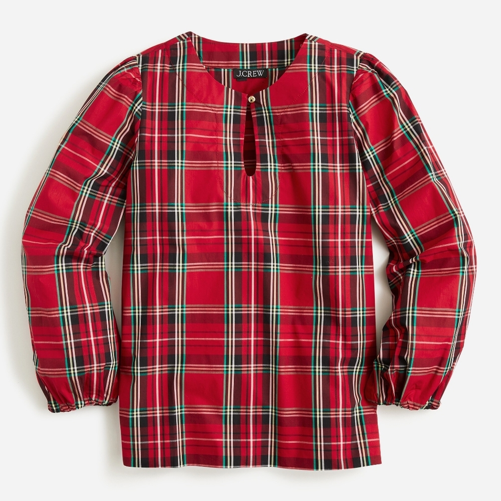 J. Crew Puff-sleeve poplin top in Good Tidings plaid size XXL - Picture 3 of 8